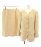 レリアン Leilian オリジナル ORIGINAL マリオカプラ MARIO CAPRA スーツ セットアップ 上下 ノーカラージャケット スカート ひざ丈 タイト 総柄 ヴィンテージ 絹 シルク混 大きいサイズ 13+ ベージュ 1702826 /YT