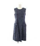 フォクシー FOXEY フレアワンピース ひざ丈 ノースリーブ クルーネック 花柄 刺繍 麻 リネン 40 紺 ネイビー /BB