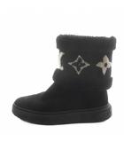 ルイヴィトン LOUIS VUITTON スノードロップ ラインアンクルブーツ SNOWDROP FLAT ANKLE BOOT LVロゴ ムートンブーツ ショートブーツ 36.5 黒 ブラック TC0251 /AN3