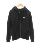 ステューシー STUSSY ジップアップパーカー フード ロゴ刺繍 裏起毛 M 黒 ブラック /YT