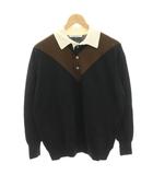 ポロニット カットソー 黒 ブラック 長袖 V字切替 ウール混 1613-105-3474 /HN