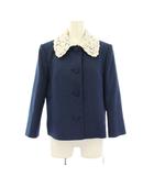 フォクシー FOXEY ジャケット アウター シングル 総裏地 レース ウール 0 紺 ネイビー 白 ホワイト タグ付き 39454 /BB