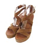 グッチ GUCCI サンダル ウェッジソール ストラップ スエード 37C 茶 /TK