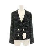 イエナ IENA 23AW ドットツイード Vネックジャケット ノーカラージャケット ダブル アウター 36 黒 ブラック 白 ホワイト 23010900100030 /YT