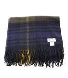 ジョンストンズ Johnstons 大判ストール フリンジ カシミヤ チェック柄 紺 ネイビー /BB