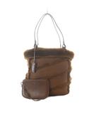 銀座かねまつ GINZA Kanematsu トートバッグ ショルダーバッグ 茶色 ブラウン ファー ポーチ付き 異素材 /RI ■OS