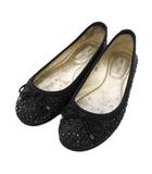バレエシューズ フラットシューズ リボン ストーン 35.5 ブラック /TK