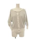 F 白 黒 カーディガン ボーダー柄 長袖 リブニット /JP