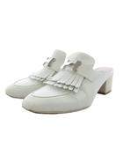 エルメス HERMES チュイルリー ミュール チャンキーヒール フリンジ レザー 37 白 ホワイト 191096Z /AN7