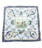 エルメス HERMES カレ70 PALONNIERS パロニエ スカーフ シルク 総柄 水色 /TK ■OH