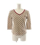 バーバリーブルーレーベル BURBERRY BLUE LABEL カットソー 7分袖 チェック柄 M ベージュ 黒 ブラック 赤 レッド FAF08-564 /AN20