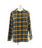 フランシュリッペ franche lippee シャツ 長袖 ラウンドカラー チェック柄 大きいサイズ FL5 黄 イエロー 紺 ネイビー 1675840 /KU