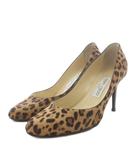 ジミーチュウ JIMMY CHOO パンプス アーモンドトゥ ハイヒール レオパード ヒョウ柄 ハラコ 37.5 茶 ブラウン /AN20