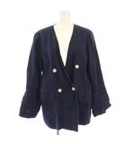 イエナ IENA ノーカラージャケット ダブル 麻 リネン 紺 ネイビー /HN