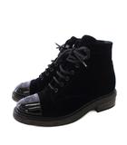 シャネル CHANEL レースアップコンバットブーツ ベルベット ココマーク 37C 黒 G34958 /KH