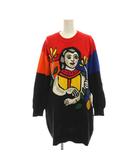 ニット チュニック セーター 9 紺 赤 マルチカラー 人物画 総柄 長袖 5209160141-99 /YM