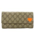 グッチ GUCCI GGスプリーム ネオンハート 二つ折り 長財布 ウォレット PVCレザー 小銭入れあり グレージュ オレンジ 323223 /KU ■OH