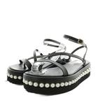 ジミーチュウ JIMMY CHOO PINE FLAT サンダル ストラップ パール レザー 36 黒 ブラック /AN26 ●D