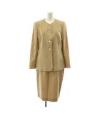 アクアスキュータム AQUASCUTUM スーツ セットアップ ノーカラージャケット タイトスカート ひざ丈 ウール UK10 ベージュ /KU
