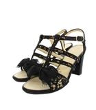 シャネル CHANEL グルカサンダル ハイヒール チャンキーヒール アンクルストラップ ココマーク レース リボン レザー 36C 黒 ブラック G31358 /YT