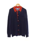 ロエベ LOEWE 25AW バイカラー ポロカーディガン ニット 長袖 アナグラム S 紺 H526Y16KA7 /KH