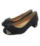 アグ UGG パンプス スエード リボン チャンキーヒール US6 23cm 黒 ブラック 1094819 /KU