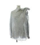 イエナ IENA 23AW ツインリボンブラウス シャツ 長袖 ストライプ柄 絹 シルク混 青 ブルー 白 ホワイト 23051900602030 /AN38