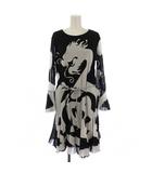 ヴィヴィアンタム VIVIENNE TAM ワンピース ひざ丈 長袖 龍モチーフ 40 黒 白 /BM