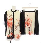 ヴィヴィアンタム VIVIENNE TAM セットアップ 上下 ブラウス カットソー 半袖 フリル袖 スカート ひざ丈 フレア 花柄 1 黒 ブラック 白 ホワイト /YT