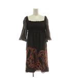 チュニック 36 茶色 ブラウン 七分袖 刺繍柄 スクエアネック /DU