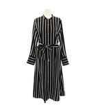 トミーヒルフィガー TOMMY HILFIGER シャツワンピース 長袖 ロング ストライプ 34 ダークネイビー /KH