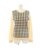 セオリー Theory ニット セーター S P アイボリー 黒 ブラック チェック柄 長袖 ラウンドネック /LP