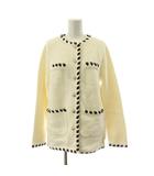 配色デザインニットジャケット ノーカラー 金ボタン 2 白 ホワイト 21155290 /KU