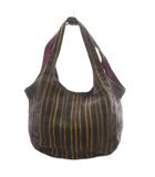 イオコムイオ io comme io トートバッグ ショルダーバッグ ストライプ柄 レザー 黒 ブラック 黄 イエロー /AN19