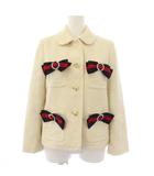 グッチ GUCCI ツイードジャケット ステンカラー リボン ラインストーン GGボタン 42 アイボリー 476264 ZIM18 /KH