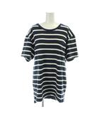 Tシャツ 1 紺 ネイビー 白 ホワイト ボーダー柄 半袖 ラウンドネック /AP