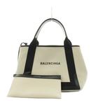 バレンシアガ BALENCIAGA ネイビーカバスS ハンドバッグ トートバッグ ロゴ 花柄 キャンバス レザー 白 ホワイト 黒 ブラック 339933 /AN5 ■OH