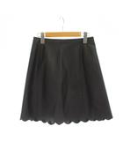 ケイトスペード KATE SPADE レザースカート 0 黒 ミニ丈 スカラップヘム 無地 /JP