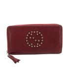 グッチ GUCCI ソーホー SOHO 長財布 ラウンドファスナー Gロゴ スタッズ レザー ボルドー /YM ■OH