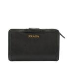 プラダ PRADA 二つ折り財布 コンパクトウォレット レザー リボンモチーフ 黒 ブラック /YM ■OH
