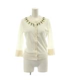 ケイトスペード KATE SPADE カーディガン XS 白 ホワイト ビジュー装飾 ラウンドネック 七分袖 /DU