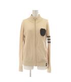 ダブルスタンダードクロージング ダブスタ DOUBLE STANDARD CLOTHING ジップアップ ニットジャケット 38 ベージュ 長袖 スタンドカラー ハイネック ビーズワッペン /AU