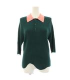 トーガ TOGA ARCHIVES TOO Wave knit polo shirt ポロシャツ リブニット カットソー 半袖 変形 七分袖 L 緑 グリーン TZ241-XJ905 /HN