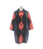 マリメッコ marimekko ステンカラーコート 36 黒 ピンク 抽象柄 /AU