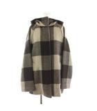 コーチ COACH ブロックチェックウールフーデッドコート ミドル丈 S グレージュ 茶 ブラウン /KU