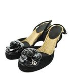 シャネル CHANEL カメリア ココマーク サンダル ヒール ストラップ 35 黒 ブラック /AN66