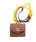 ミュウミュウ miumiu トリック ミニポーチ バッグチャーム AirPods ケース レザー 茶 ブラウン 黄色 イエロー /TK ■OH