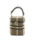 ハーリップトゥ Her lip to HLT Jacquard Vanity Bag バニティバッグ ジャガード チェック柄 コンパクトミラー チャーム付き ゴールドカラー 黒 ブラック /KU
