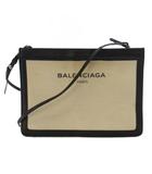 バレンシアガ BALENCIAGA ネイビーポシェット ショルダーバッグ キャンバス レザー ベージュ 黒 339937 /BM ■OH