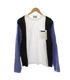 プラダ PRADA Tシャツ カットソー 長袖 クルーネック ストライプ柄 XS 青 白 黒 /BM